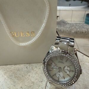 GUESS Women's Silver Watch with Crystal Bezel